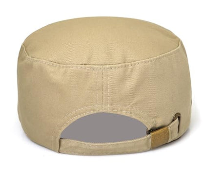 Unisex Flat Top Military Cadet Cap Outdoor Sun Hat - color: Square Label Khaki
