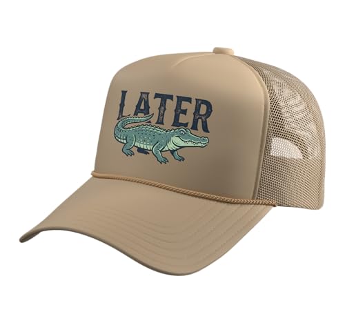 Later Alligator Trucker Hat with Adjustable Mesh Back - color: Khaki
