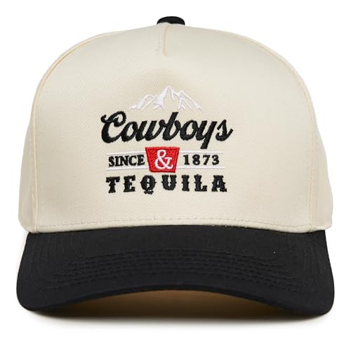 Funky Junque Adult Trucker Snapback Hat 2-Tone Baseball Cap - color: Cowboys and Tequila - Black/Beige