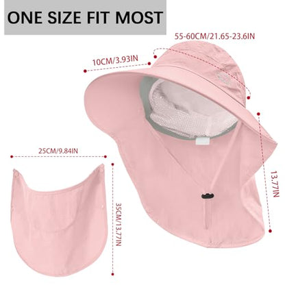 Rosoz Sun Hat for Men Women with Neck Flap& Removable Face Cover Wide Brim - color: 1pack-pink