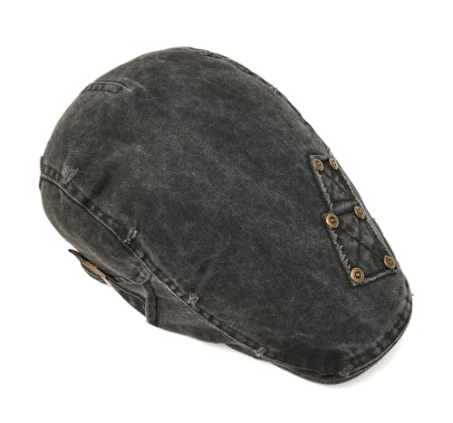 QHFHULV Newsboy Cap for Men Cotton Flat Gatsby Ivy Golf Cabbie Driving Hat - color: Rivet Patch Black
