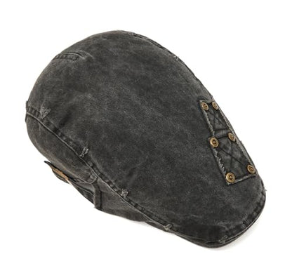 QHFHULV Newsboy Cap for Men Cotton Flat Gatsby Ivy Golf Cabbie Driving Hat - color: Rivet Patch Black