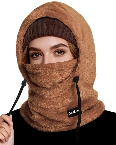 Ski Mask Fleece Balaclava, Winter Face Mask Windproof Neck Cover Warmer Hat Hood for Men Women - color: Caramel