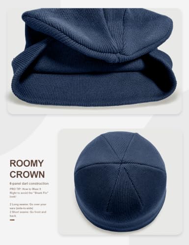 ROYBENS 100% Cotton Cuffless Beanie for Men Women Knit Fisherman Skull Cap - color: Navy Blue