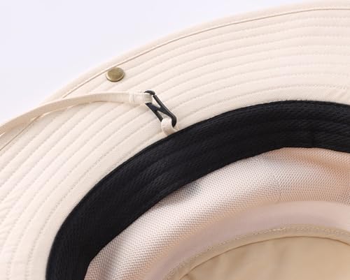 Home Prefer UPF 50+ Wide Brim Sun Hat Mesh Crown Foldable Cotton Bucket Cowboy Hat for Men Safari Golf Fishing Beach Garden - color: Beige, size: Medium