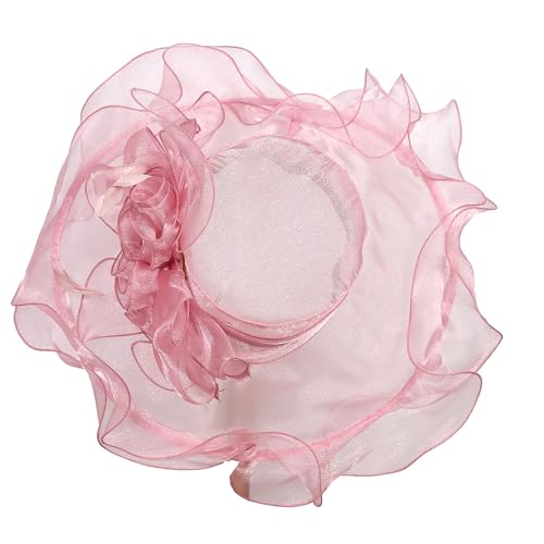 Women Oganza Sun Hat Church Wide Brim Wedding Formal Fascinator Hat - color: Pink