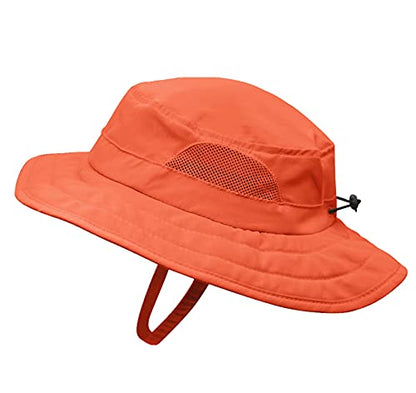 Connectyle Kids Sun Hat for Boys Girls Wide Brim Bucket Hat UPF 50+ Sun Protection Hat Breathable Summer Beach Hat - color: Orange
