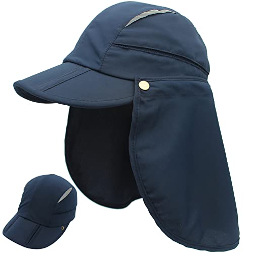 Hat with Neck Protection Detachable Multi-Purpose Summer Sun Hat Sun Protection Breathable Quick Dry UV Protection - color: Navy Blue, size: Large