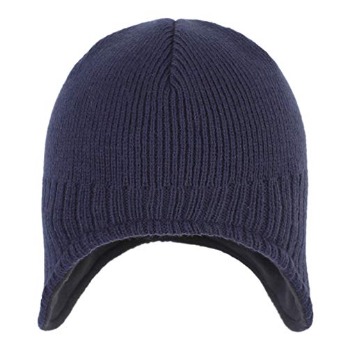 Connectyle Men's Knit Winter Hat with Ear Flaps Fleece Lined Beanie Warm Knitted Skull Cap Beanies Watch Hat - color: Navy