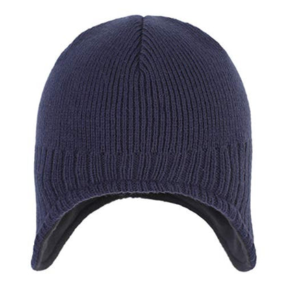 Connectyle Men's Knit Winter Hat with Ear Flaps Fleece Lined Beanie Warm Knitted Skull Cap Beanies Watch Hat - color: Navy