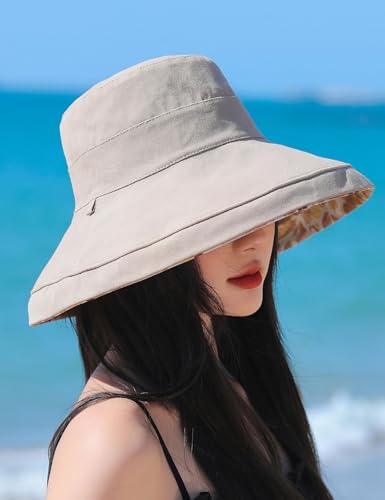 FaroDor Women's Reversible Bucket Hat UV Protection Packable Travel Cap Wide Brim Sun Hats 2026 - color: 9khaki