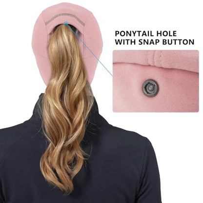 GADIEMKENSD Women's Winter Reflective Fleece Ponytail Hat with Drop Down Ear Warmer - color: Pink