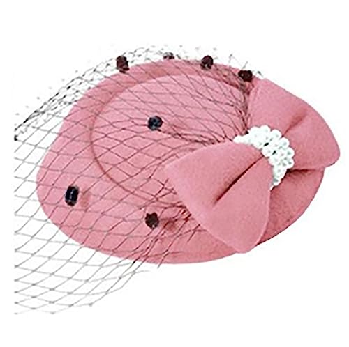 Fascinators Hats Pillbox Hat for Girl and Women - color: Pink-fascinator With Bowknot Veil