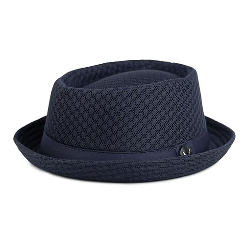 The Hat Depot Unisex Light Weight Classic Soft Cool Mesh Pork Pie hat - color: Navy, size: Small-Medium