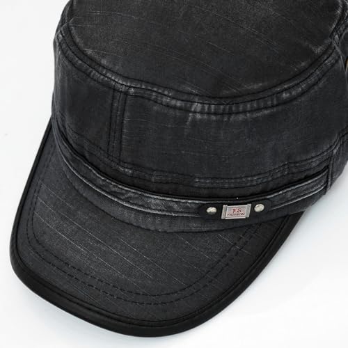 Unisex Cadet Army Cap Adjustable Flat Top Cap Washed Cotton Military Hat Baseball Cap - color: Black 1