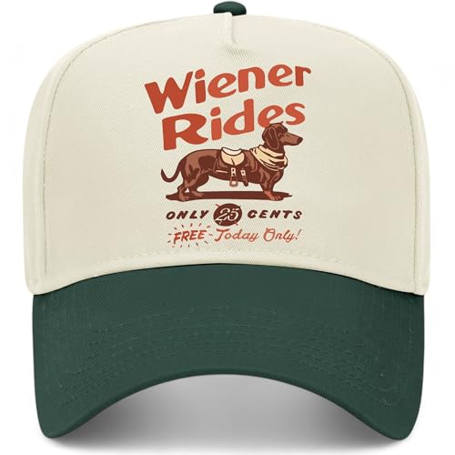 Weiner Dog Rides Vintage Trucker Hat | Premium Snapback Hat for Men & Women - color: Dark Green/Natural