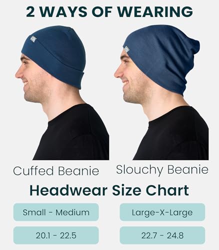 100% Merino Wool Beanie for Women, Men - Set Adult Skull Cap 17.5um & Socks - color: Denim, size: Large-X-Large