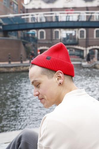 Fisherman Beanie Hats for Men Women,Knit Trawler Skull Cap,Watch Cap,Spring Fall Winter Warm Short Hats - color: (Thick Stretchy)-red-m