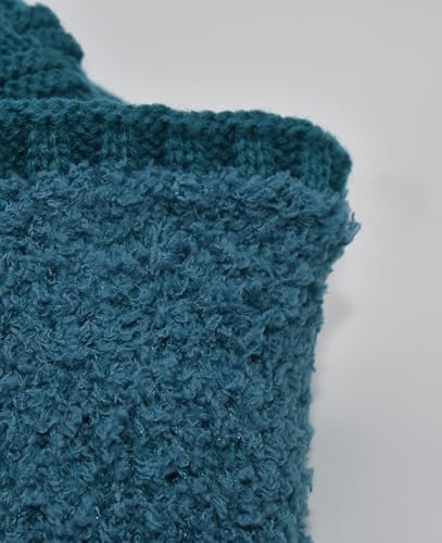 C.C Fuzzy Fleece Lined Warm Oversized Chunky Soft Stretchy Oversized Two Way Ribbed Slouchy Knit Hat with Visor Brim - color: Teal Blue