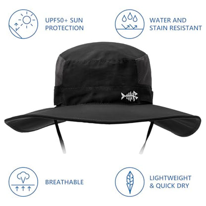 BASSDASH UPF 50+ Fishing Sun Hat Water Resistant Unisex Wide Brim Bucket Boonie Hat for Hiking Camping Safari FH15 - color: Black, size: Medium