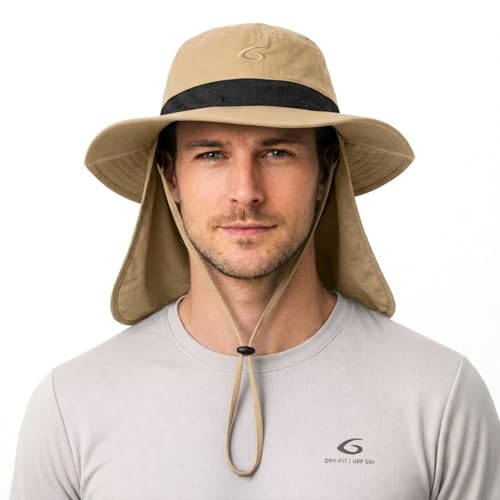 UVCoolix™ Cooling Sun Hat with Neck Flap,UPF 50+ Wide Brim UV Protection Boonie for Hot Outdoor Days - color: Khaki, size: Large-X-Large