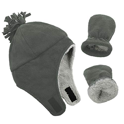 Baby Winter Hat and Mitten Set with Warm Sherpa-Fleece for Toddler & Infant - color: 01 Dark Grey, size: 2-4T