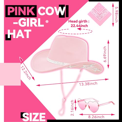 SHENYI Cowgirl Hat and Bandana and Heart Sunglasses Glitter Rhinestone Star Cowboy Hat Western Sparkly Hats for Women Men - color: Pink