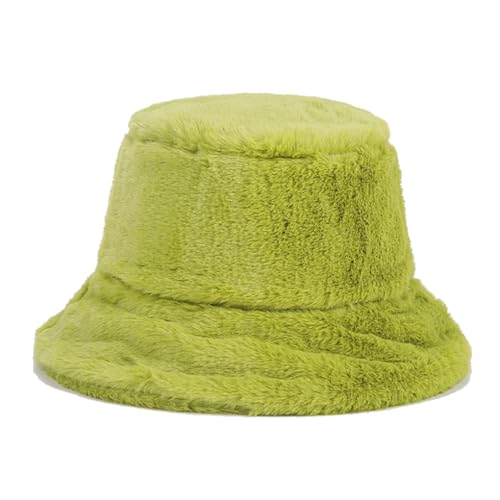 Quanhaigou Winter Faux Fur Bucket Hat,Fuzzy Warm Hat for Women Men, Fluffy Fisherman Cap - color: Plain Green