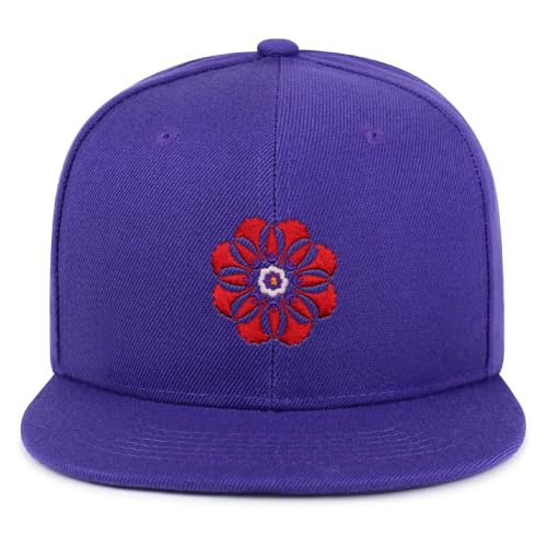 Flower Ornament Hip-Hop Snapback Hat Embroidered Baseball Cap Floral Embellishment - color: 05. Purple