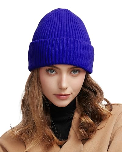 Wool Beanie for Men Women, Seamless Knit Cuffed Warm Winter Hats - color: 1pcs-blue