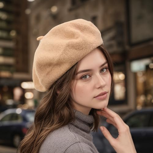 Women's Wool Beret: 70% Wool French Hat for Daily, Lightweight & Chic Berets for Women - color: Camel