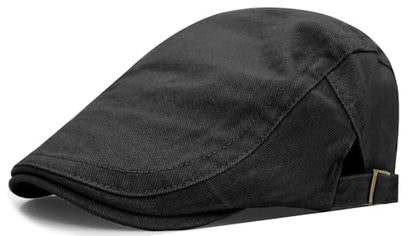 Men's Newsboy Flat Cap Adjustable Cotton Ivy Hat Irish Cabbie Driving Hunting Hats - color: Black