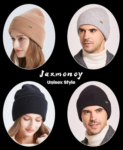 jaxmonoy 100% Merino Wool Knit Winter Beanie Hats for Women Men Soft Warm Double Layer Slouchy Knitted Beanie Skull Cap - color: White