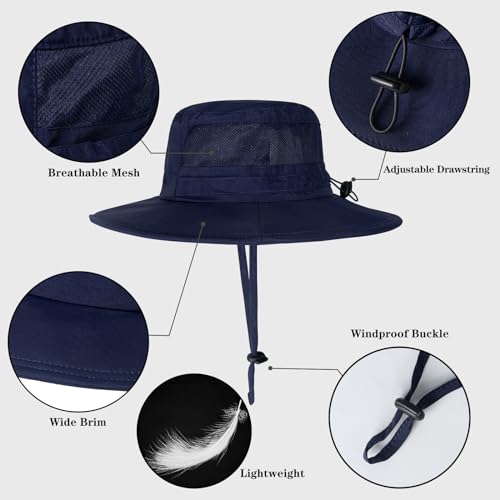 Sun Hat for Men/Women, UPF 50+ Fishing Hat,Waterproof Wide Brim Bucket Hat Foldable Boonie Hat for Hiking Garden Safari Beach - color: Navy