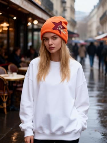 Y2K Slouch Hat Star Beanie Hat Grunge Accessories Winter Warm Cap Retro Design Knit Beanie for Women Men - color: Orange