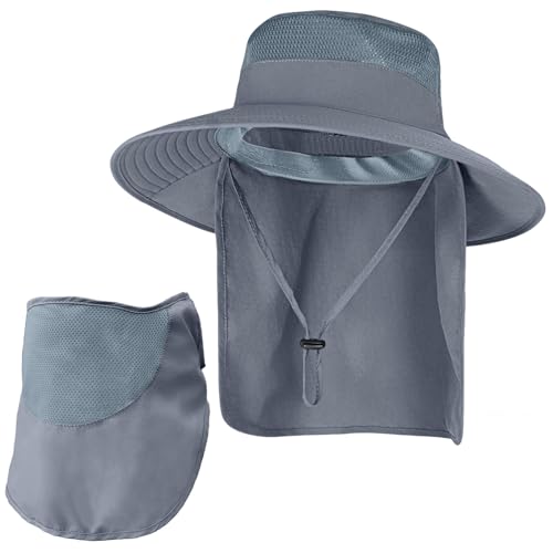 ZOORON Sun Hats for Men Women with Neck Flap Fishing UPF 50+ UV Protection - color: Dark Grey (With Face Cover)