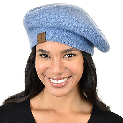 C.C Soft Acrylic Knit French Style Warm Beret Hat - color: Denim