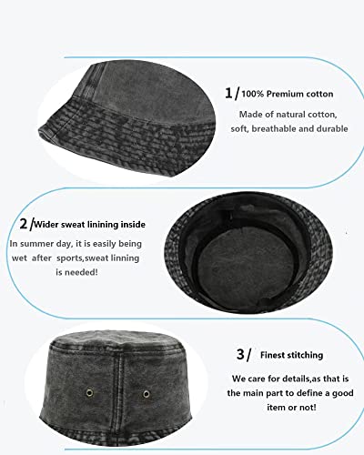 Premium Cotton Bucket Hats,Packable Hats for Men Women,Summer Bucket Hat,Fishing Sun Hats - color: Dark Grey
