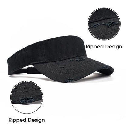ANDICEQY Retro Ripped Sun Visor Hat, Baseball Sun Visors for Women and Men - color: Retro Dark Black