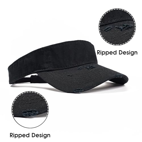 ANDICEQY Retro Ripped Sun Visor Hat, Baseball Sun Visors for Women and Men - color: Retro Dark Black