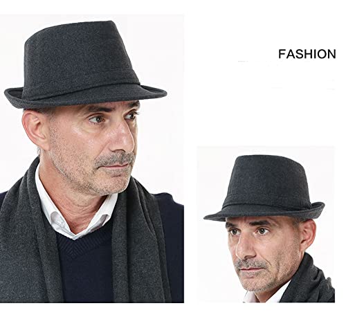 Men Warm Fedoras Felt Trilby Hat Vintage Panama with Short Brim Winter Bowler Outdoor British Jazz Costume Headwear - color: Deep Gray