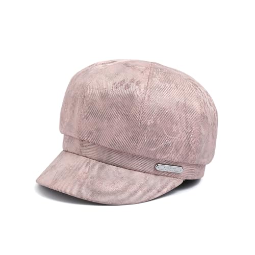 Women Retro Classic Visor Newsboy Cabbie Cap Beret Hats with Flower Buckle for Woman Ladies - color: 2pink