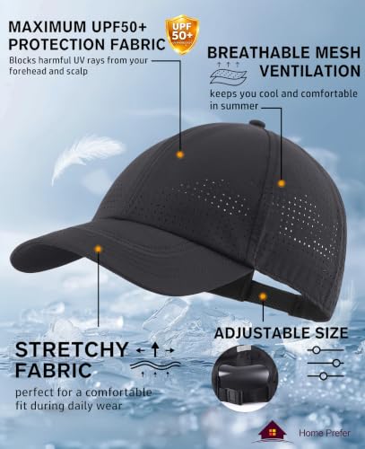 Home Prefer Mens Womens UPF50+ Sun Hat Athletic Adjustable Baseball Cap Quick Dry UV Protection Workout Running Golf Hat - color: Black, size: Medium