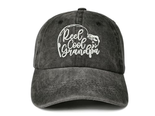 Embroidered Baseball Caps for Men and Women - color: Reel Cool Grandpa (Washed Black)