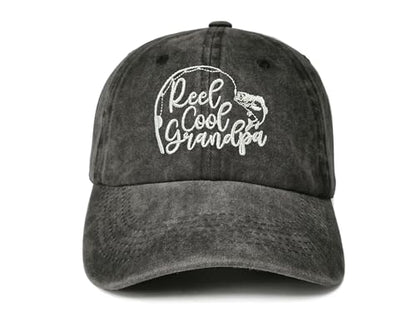 Embroidered Baseball Caps for Men and Women - color: Reel Cool Grandpa (Washed Black)