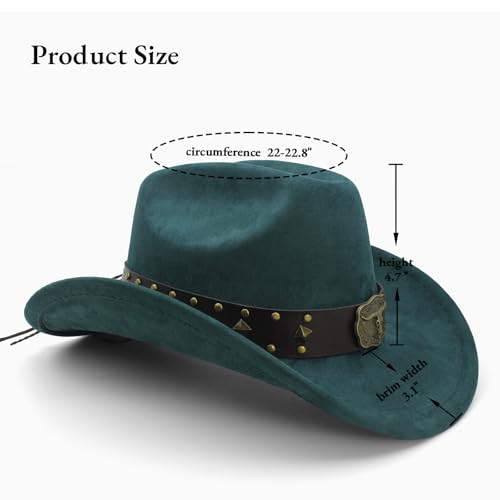 LIDHAY Cowboy Hat for Women Men with Shapeable Wide Brim Western Suede Hat for Cowboys and Cowgirls - color: Dark Green
