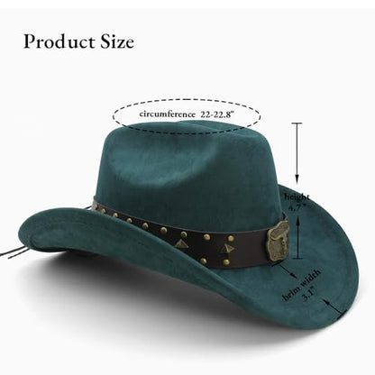 LIDHAY Cowboy Hat for Women Men with Shapeable Wide Brim Western Suede Hat for Cowboys and Cowgirls - color: Dark Green