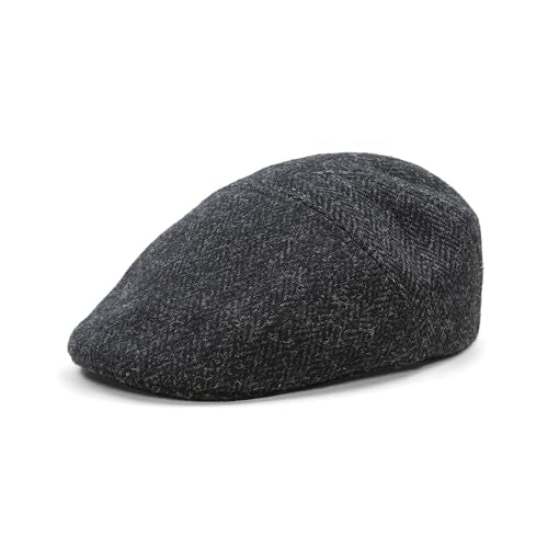 Sterkowski Ivy Five | Harris Tweed Flat Cap for Men and Women | Classic Elegant Warm 5 Panels Ivy - color: Black/Anthracite Herringbone, size: 7 1/8