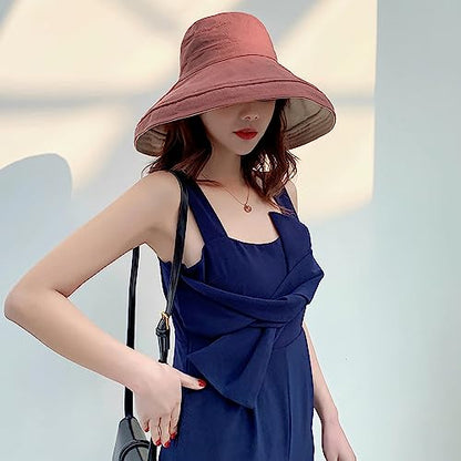 Women Wide Brim Sun Hats Metal Wired Edge Summer UV Protection Beach Fishing Hat for Hiking Garden Travel Chin Strap - color: Lant001-jiaotang, size: One Size