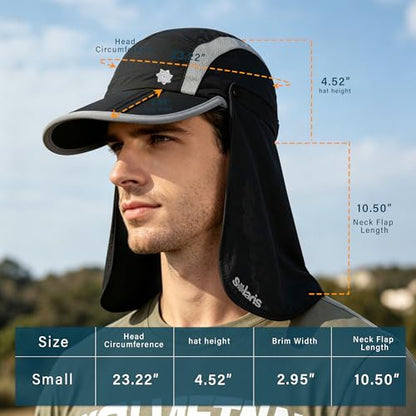 Tirrinia UPF 50+ Fishing Hat with Removable Neck Flap, Baseball Cap - color: Black